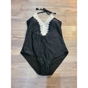 Unknown brand small womens black and white lace one piece swimsuit